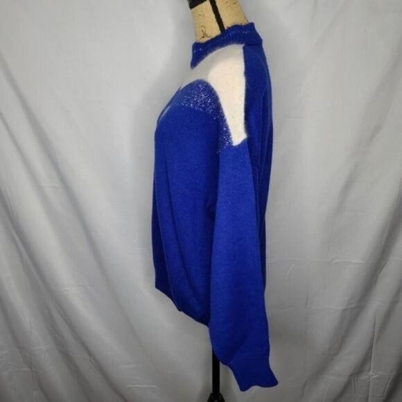 Vintage 80's Blue Silver Sparkles Geometric Wool Blend Cozy Sweater - Picture 2 of 11